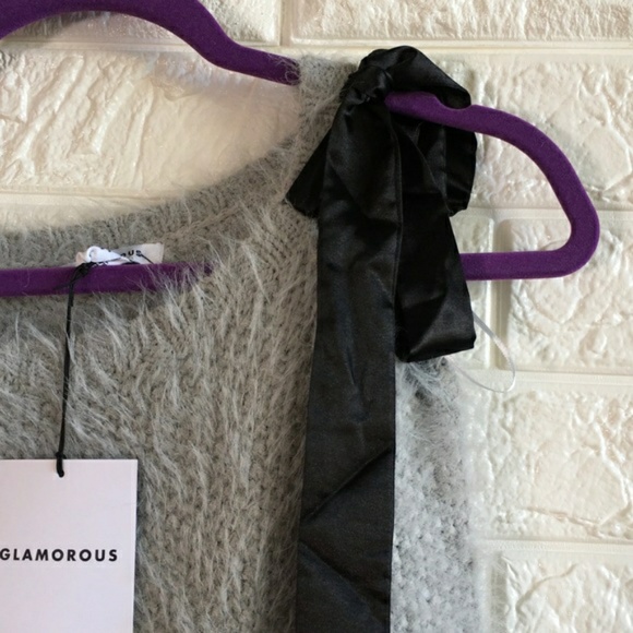 Nasty Gal Cleo Fuzzy Sweater Dress w Shoulder Bow - Picture 6 of 8